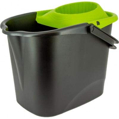 Sceau ménage - Seau et balai essoreur - Produit menager entretien maison - Accessoire de ménage - Seau 14 Litres rectangulaire avec essoreur - Gris et Vert Cover