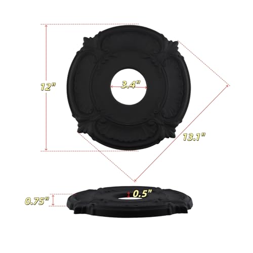 Image of PU Ceiling Medallions 2Pcs, 13.1 Inches x 3.4 Inches, Matte Black | Whole Cover Type, Fits 3.4 Inches Canopy, European Vintage Carving Style, Synthetic Foam Construction for Easy Installation