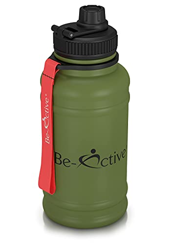 Be-Active Bouteille d'eau en acier inoxydable de 1,3 litre - Bouteille d'eau sans BPA - Anti-fuite - Revêtement en poudre (vert foncé) Cover