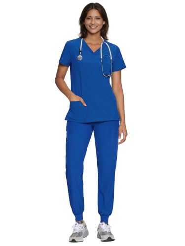 Scrubs for Women Set V-Neck Top & Cargo Pants 12 Pockets, Royal Blue, S by floralhue - Used condition - Image 12