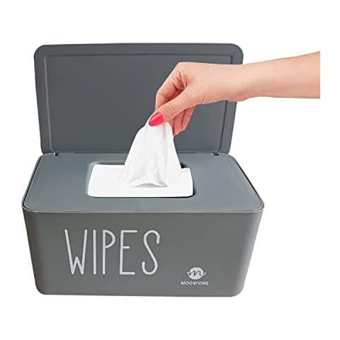 Moorfowl Baby Wipe Dispenser for Bathroom, Upgarde Design(8.2L x 4.9W x 3.9H inches), Minimalist Wipes Holder Container Flushable (Grey-New) Cover