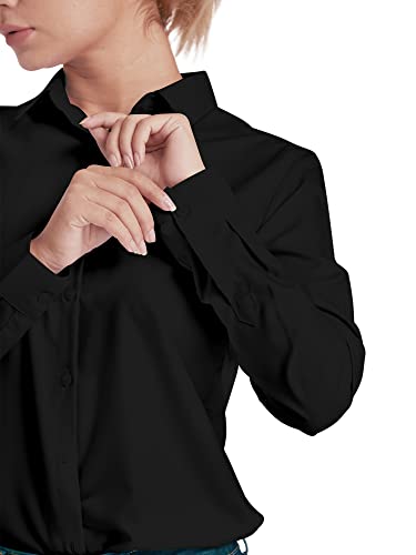 Ruisin Women's Long Sleeve Slim Fit Button-Up Office Shirt, Black - Size L #TOP3
