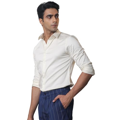 Image of SUBTRACT Men's Slim Fit Solid Spread Collar Cotton Satin Evening Shirt | Stylish Men's Wear Shirt for Office or Party