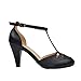 Chase & Chloe Kimmy-36 Women's Teardrop Cut Out T-Strap Mid Heel Dress Pumps (7, Black PU)