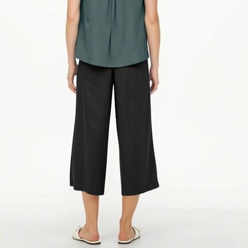 Linen Capri Pants for Women Side Slit High Waisted Wide Leg Cropped Pants Summer Beach Cover Up Pant with Pockets3