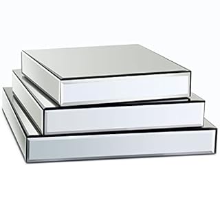 GIMORRTO Mirror Display Riser Stands 3 Set, Glam Accent Table Display Platform for Decorative Pieces, Mirrored Showpeice 3Pack, Centerpiece Displayer (Square 3PC)