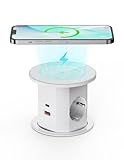 Prise escamotable - 2 Prises avec 2 PD 20 W USB-C, 2 USB-A, Prise de Table avec Charge sans Fil de 15 W - pour Plan de Travail, Cuisine et Bureau - D 80 mm - Blanc
