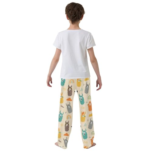 Colorful Llama Rainbow Boys Long Pants Soft Trousers Elastic Waist Kids Lounge Bottoms with Pockets S-XL3
