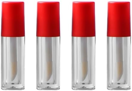 lasenersm 4 Pieces 1.2 ml Clear Mini Lip Gloss Tube Empty Mini Refillable Lip Balm Bottles with Rubber Inserts and Brush Empty Lip Gloss Containers for Samples Lips Balms Travel Split, Red Lid