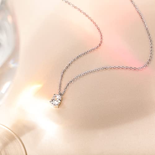 Eamti 925 Sterling Silver Necklaces For Women Oval Cut White Gold Plated Dainty Necklace Solitaire 1 Carat Cubic Zirconia Pendant Necklace #TOP1
