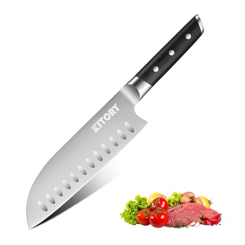 Kitory Santoku Knife - 7 Inch Full Tang GRANTON BLADE Kitchen Knife - Chef Knife for Chopping Vegetables- Forged German High Carbon Steel -2024 Gifts mtd05