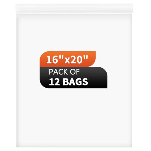Large Heavy Duty Zipper Bags 16 x 20 Inch, Extra Thick Clear Plastic Zip Bags, 3 Gallon Resealable Storage Bags for Large Tools, Parts, Industrial Storage, Clothing, Office Supplies