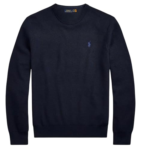 POLO RALPH LAUREN Men's Slim Fit Washable Merino Wool Crew Neck Jumper (UK, Alpha, L, Regular, Regular, Navy)