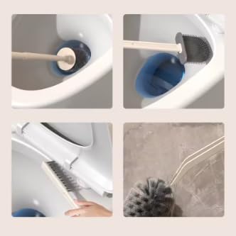 Image of HomeCloud Wall Mounted Silicone Toilet Brush | Soft Bristle Bathroom Cleaning Brush with Holder | Modern Japanese Design | Quick-Drying & Hygienic (Cream)
