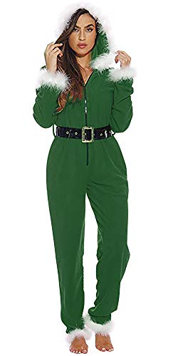 Apiidoo Elf Christmas Pajamas Ugly Onesies for Women Fleece Adult Cozy Jumpsuit H7928 Green S