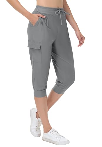 Pantacourt de jogging cargo femme avec cordon de serrage taille élastique fluide