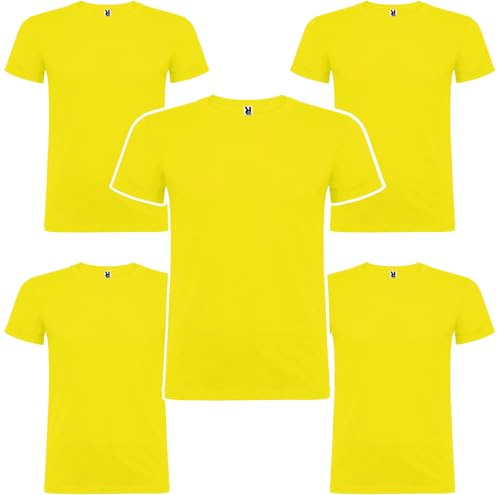 Roly Pack de 5 ó 10 Camisetas, Beagle, 100% Algodón para Hombre, Camisetas Manga Corta Básicas, Uso Diario. (FR/ES, Letras, XL, Regular, Regular, 5, Amarillo)