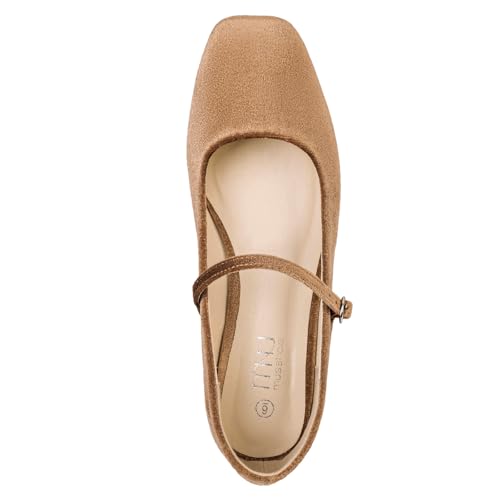 Image of MUSSHOE Square Toe Mary Jane Flats for Women: Comfortable Non-Slip Dressy Business Casual Shoes with Adjustable Strap for Office Work