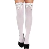 Overknees Strümpfe Damen,Weiße Kniestrümpfe mit Schleife Sexy Kostüm Karneval für Frauen,Overknee Socken Stockings Lange Thigh High Socks Weiß Schleifen,für Karneval Fasching Rotkäppchen Cosplay
