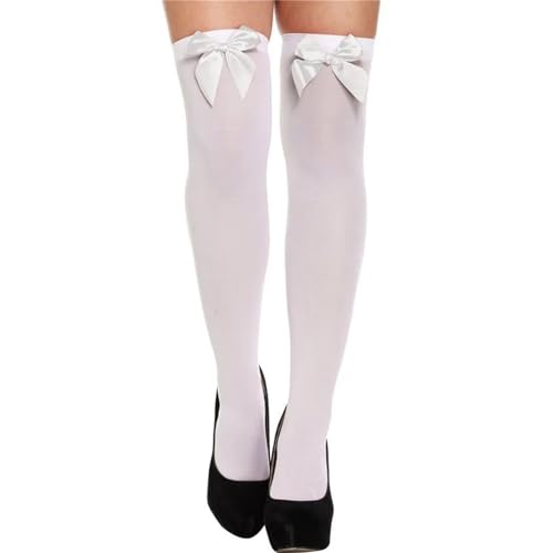Overknees Strümpfe Damen,Weiße Kniestrümpfe mit Schleife Sexy Halloween Kostüme für Frauen,Overknee Socken Stockings Lange Thigh High Socks Weiß...
