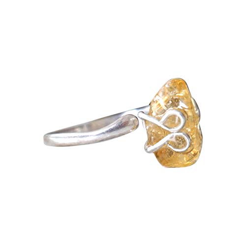 Raw Citrine Sterling Silver Ring - Adjustable Ring - Genuine Yellow Citrine Crystal Ring - Yellow Quartz Gemstone - November Birthstone - Gift For Her