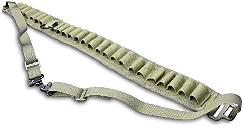 Binboll Shotgun Ammo Sling Adjustable Length 2 Point Gun Slings Holds 25 Shells for 12 Gauge/ 20 Gauge (25 Holes-Green)