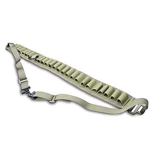 Binboll Shotgun Ammo Sling Adjustable Length 2 Point Gun Slings Holds 25 Shells For 12 Gauge/ 20 Gauge (25 Holes-Green) #TOP3