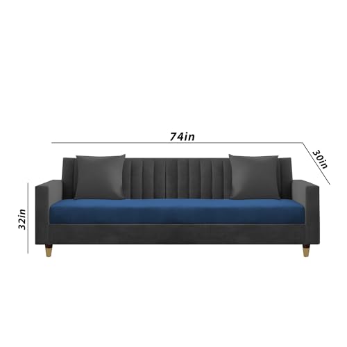 Image of Casaliving Garcia 3 Seater Sofa Set for Living Room (Blue Black Colour) Premium Fabric Sofa