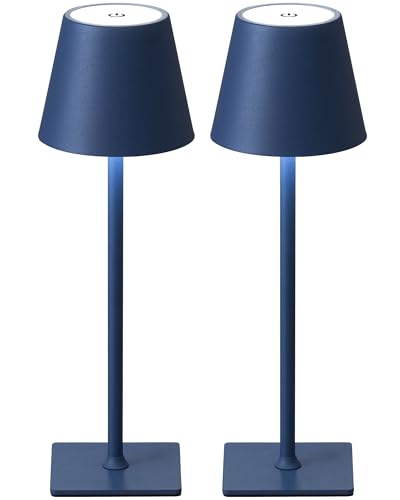 KDG 2 Pack Cordless Table Lamp,Portable LED Desk Lamp, 4000mAh Battery Operated, 3 Color Stepless Dimming Up, for Restaurant/Bedroom/Bars/Outdoor Party/Camping/Coffee Shop Night Light(Blue)
