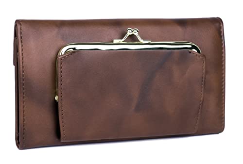 Image of Julia Buxton Heiress Leather Organizer Clutch Handbag Wallet with RFID Blocking, Mahogany