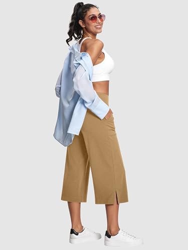 Image of ISEEGZ 15 inch /18 inch /21 inch Capri Pants for Women High Waist Wide Leg Yoga Capris with Pockets Stretchy Loose Fit Casual Workout