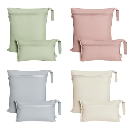 Reginary 8 Pack Waterproof Wet Bags Large and Small Adults Reusable Dry Cleaning Pouch for Diaper Wet Clothes Swimsuits Beach Travel Swimsuit Cloth Gym and Toiletries (2 Sizes,Solid Color)