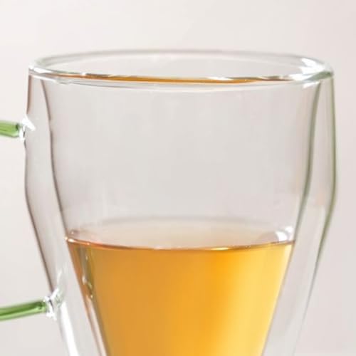 Image of Nestasia Double Wall Borosilicate Glass Mugs Set of 2 (250ml Each) - Microwave & Dishwasher Safe Transparent Glass Tea Cups with Green Handles | Food Safe & Durable Coffee Mugs - Ideal for Gifting