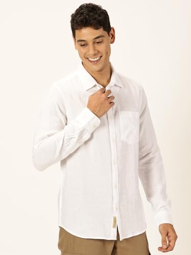 Image of Thomas Scott Men's | Solid | Premium Linen Blend | Spread Collar | Summer Wear | Long Sleeve | Shirts for Men