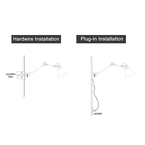 Image of LALUZ Swing Arm Wall Sconce Set of 2, Modern Farmhouse Sconce Wall Lighting Vintage Adjustable Wall Mounted Lights with Black Silver Finish