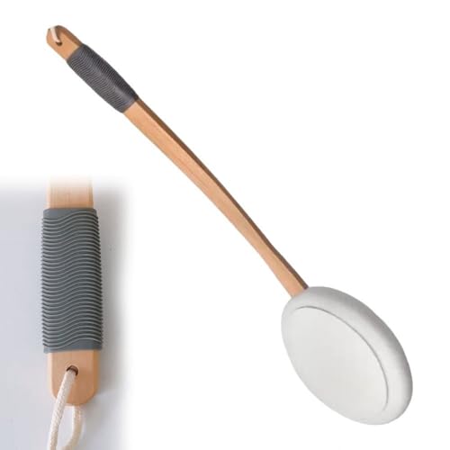 Aplicador de Crema y Loción para la Espalda Cepillo Corporal 2 en 1 con Mango de Haya (1 mango de madera con 1 cabezal de cepillo)