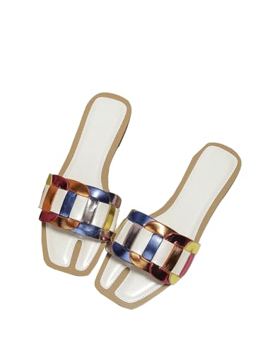 Image of GORGLITTER Women's Colorful Sparkly Multi Colored Summer Slip Flat Sandals | Colorful Flat Sandals, Leather Sandals, Slip on Sandals Women, Multi Colored Sandals, Summer Sandal