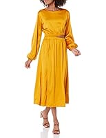 The Drop Women's Golden Yellow, Jacob Silky Long Sleeve Modest Cut Out Midi, XS