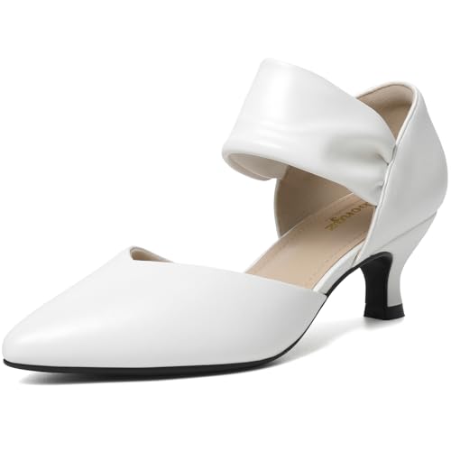 RIBONGZ Kitten Heels for Women Closed Toe Comfortable Low Heels Pointed Toe Sexy Slip on Pumps Bridal Party Dressy Shoes