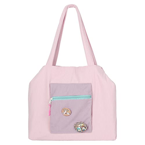 Aisi Corduroy Totes Bag Women Ladies Corduroy Shoulder Bag Cute Cartoon Embroidery Casual Shoulder Tote