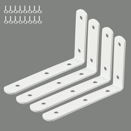 Homestead Decor Wall Bracket for Shelves, Wall Bracket for Home Decor, Metal L Angle Bracket for Wall Shelf with Matching Screws – Pack of 4 (6 ” x 4 ”)