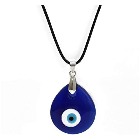 Evil Eye Necklace Turkish Blue Glass Evil Eye Pendant Necklaces Hamsa Hand Leather Rope Chain Necklace for Women Men Girls Lucky Protection Krismile Jewelry-Waterdrop, Metal, metal Cover