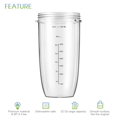 New Blender Cup and Blade Replacement Parts32oz Cup and Extractor Blade and 2 RubberGaskets 4-Piece Compatible with NutriBullet High-Speed Blender/Mixer System 600W/900w Series by MEET JUICE - Image 2