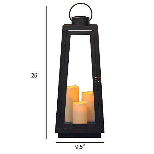 1Pack Decorative Big Lantern 25.2" H With Dancing Flame Led Timer Candle,On/Off/Timer Led Candle With 6Hours,Hanging Lantern For Outdoor Garden/ Indoor Use. #TOP1
