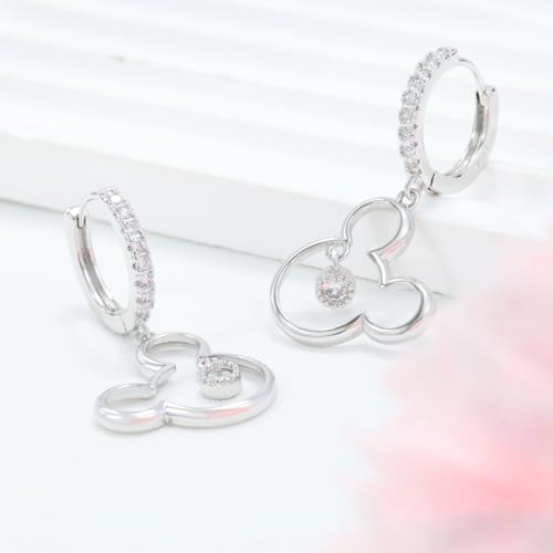 Mouse Earrings for Women Sterling Silver White Gold Mouse Dangle Hoop Earrings Sparkling CZ Lucky Cute Mini Earrings Animal Fashion Hypoallergenic Princess Jewelry Gifts for Daughter Birthday3