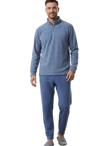 Viterbo Biancheria Pigiama Uomo Invernale Lungo in Pile Realizzato in