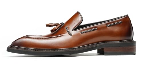 Santimon Men's Dress Tassel Loafers Slip-On Shoes - Genuine Leather Formal Business Casual Shoes for Wedding-Comfortable Prom Mocassins2
