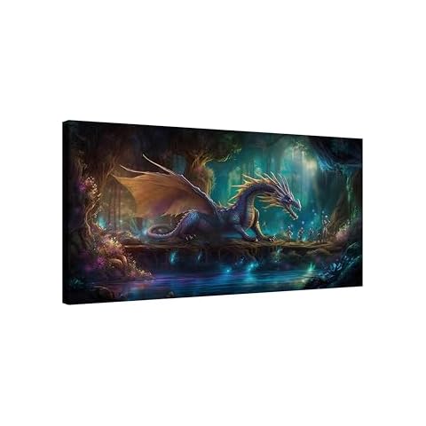 Dragon and Tree Elf Canvas Wall Art Psychedelic Room Decor Magic Forest Pictures on Canvas Wall Art for Home Office Decorations Living Room Bedroom and Kitchen Decor 1 Pcs Canvas Prints 20X40inches Cover
