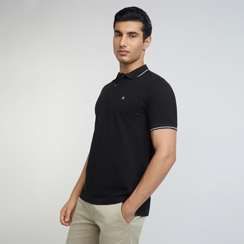 Image of Raymond Men's Modern Fit Solid Pattern Pure Cotton Polo Neck Half Sleeve Casual T-Shirt