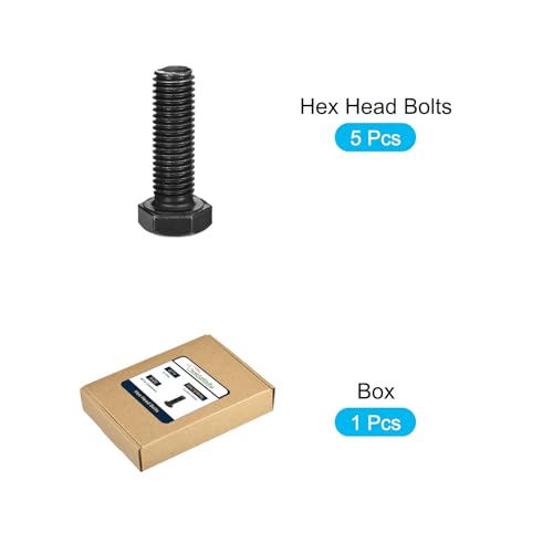 Image of METALLIXITY Hex Bolts (M14-2x45mm) 5Pcs, Carbon Steel Fully Threaded Black Oxide, Coarse Thread UNC Hex Head Screw Bolt - for Furniture Repair